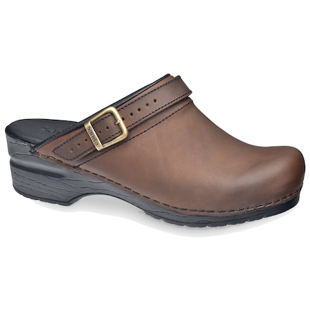 Sanita Women's Open Back Clog, Smooth Oiled leather Upper, Antique Brown, Size 6.5-7 M 1200038-078-38